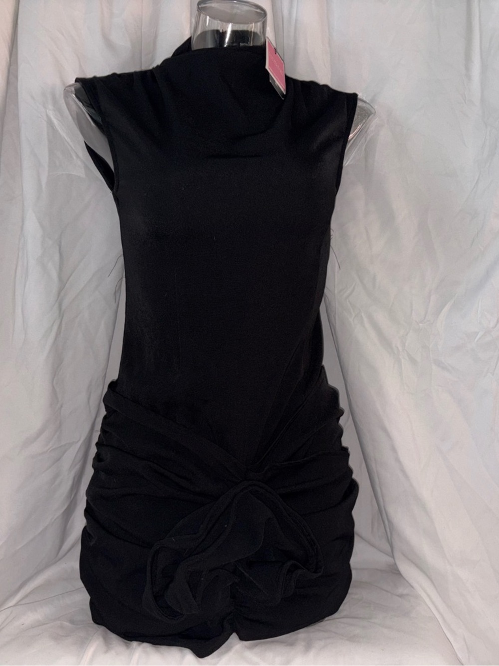 PrettyLittleThing Black Ruched High Neck Mini Dress Small NWT